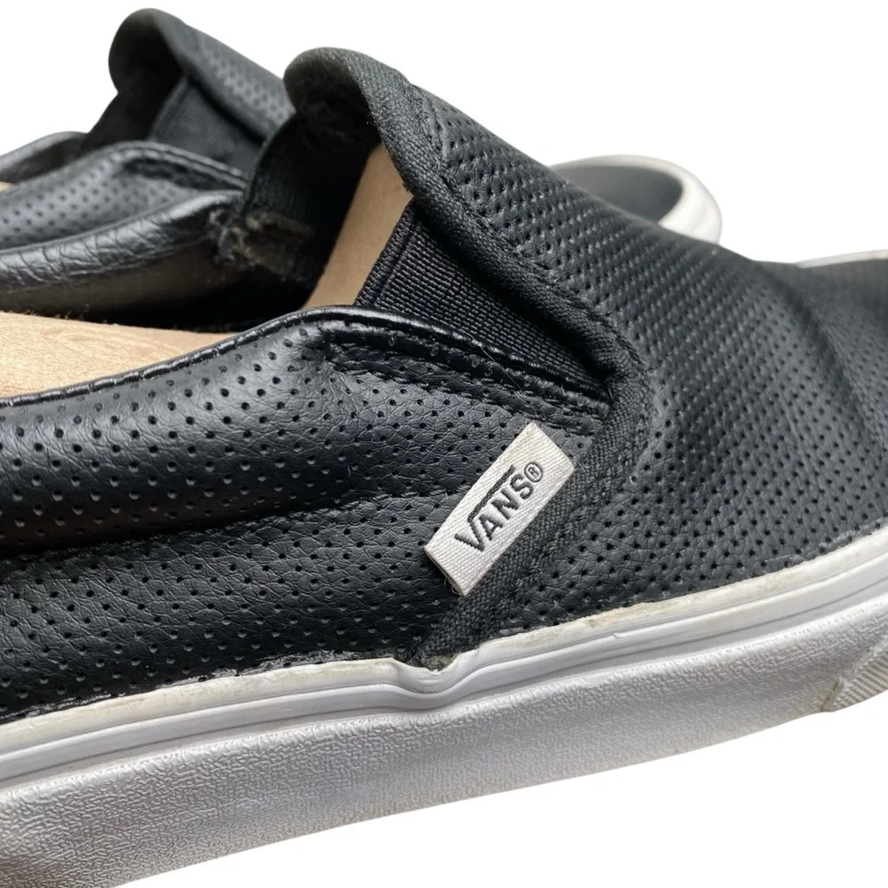 Vans Men's Black Perforated Leather Classic Slip-On Shoes Sneakers Size 8.5